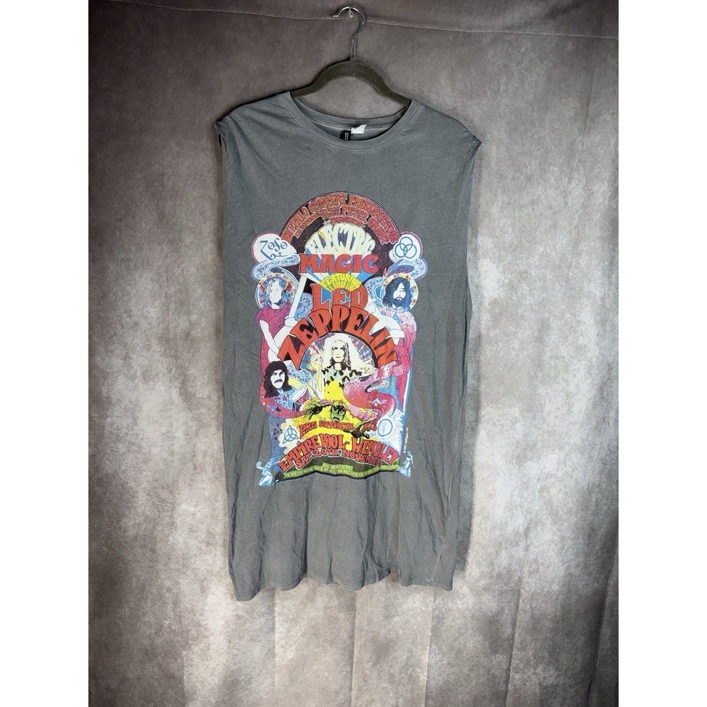 H&M Led Zeppelin Concert Retro T-Shirt Sleeveless Dress In Gray Size L